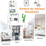 Tangkula White Corner Desk with Hutch, 90 Degrees Triangle Computer Desk with Keyboard Tray & Bookshelves for Small Space, Space Saving Writing Desk with Storage Shelves for Bedroom Apartment Tangkula