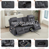 TUNYI Wall Hugger Loveseat Recliner Sofa with Console, Power Reclining Loveseat RV Couch with Massage & Heat/USB/Outlet/Storage/LED Light/Speaker (Light Grey, 3 Seat with Console)