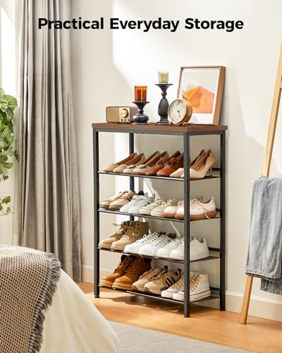 Pipishell 5-Tier Shoe Rack for Entryway and Small Spaces with Wooden Top & Metal Frames, Shoe Storage Organizer with Adjustable Storage Shelves, PISRB4 - WoodArtSupply