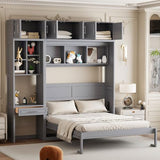 Harper & Bright Designs Queen Size Murphy Bed with Desk, Storage Cabinet & Shelves, Foldable Wooden Wall Bed, Space-Saving, Grey Harper & Bright Designs