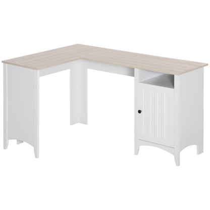 HOMCOM L-Shaped Computer Desk with Open Shelf and Storage Cabinet, Corner Writing Desk with Adjustable Shelf, White - WoodArtSupply