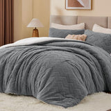 BEDELITE Fluffy Queen Comforter Set - Super Soft Sherpa Grey Comforter for Queen Size Bed, Luxury Warm Bedding Set for Winter, Fuzzy Bed Set 3 Pieces (1 Comforter, 2 Pillowcases) BEDELITE