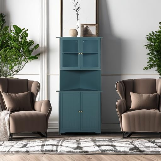 MUPATER Tall Corner Cabinet with Doors and Shelves, 71'' Free Standing Corner Hutch Cabinet Storage for Living Room, Bathroom, Kitchen with Countertop, White MUPATER