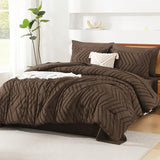 Litanika Queen Size Comforter Set with Sheets Brown - 7 Pieces Bed in a Bag Queen Chevron Tufted Complete Bedding Sets with Comforter, Sheets, Pillowcases & Shams