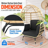 SereneLife Wicker Rattan Egg Chair with Cushions, Indoor Outdoor Egg Chair with Steel Frame and Washable Pillows, Woven Texture, Comfortable Design for Porch, Deck, Garden, or Room, Holds Up to 440lbs SereneLife
