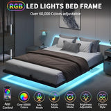 HOMBCK Floating Bed Frame Full Size with LED Light, Modern Metal Bed Frame, No Box Spring Needed, Noise Free, Easy Assembly HOMBCK