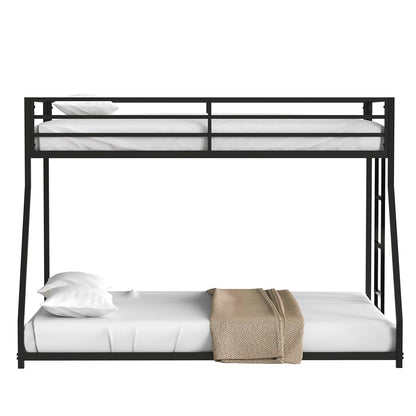 Adam Twin Over Full Bunk Bed with Trundle, Heavy-Duty Metal Triple Bunk Beds with Side Ladders & Safety Guard Rail, 3 in 1 Bunk Beds for Kids Teens, No Box Spring Needed,Easy to Assemble,Black