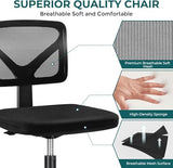 DUMOS Armless Office Chairs with Wheels, Ergonomic Adjustable Home Desk Swivel Rolling Task Chair No Arms, Comfy Mesh Mid Back Computer Work Vanity Desk Chairs for Small Spaces, Dark Black DUMOS