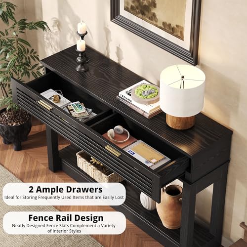 IRONCK Entryway Table, 47" Console Table with Drawer for Living Room, Wooden Sofa Table with Storage, Mid Century Modern, Black IRONCK