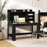 Giantex Computer Desk with Hutch, Modern Home Office Desk with Power Outlets, Storage Shelves & Cable Hole, Makeup Vanity Table, Study Writing Desk for Bedroom Office Small Space (Black) Giantex