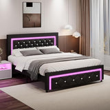 BarnFurin Full Bed Frame with LED Lights, Upholstered Platform Bed with Diamond Tufted Headboard, No Box Spring Needed, Noise Free, Easy Assembly, Black BarnFurin