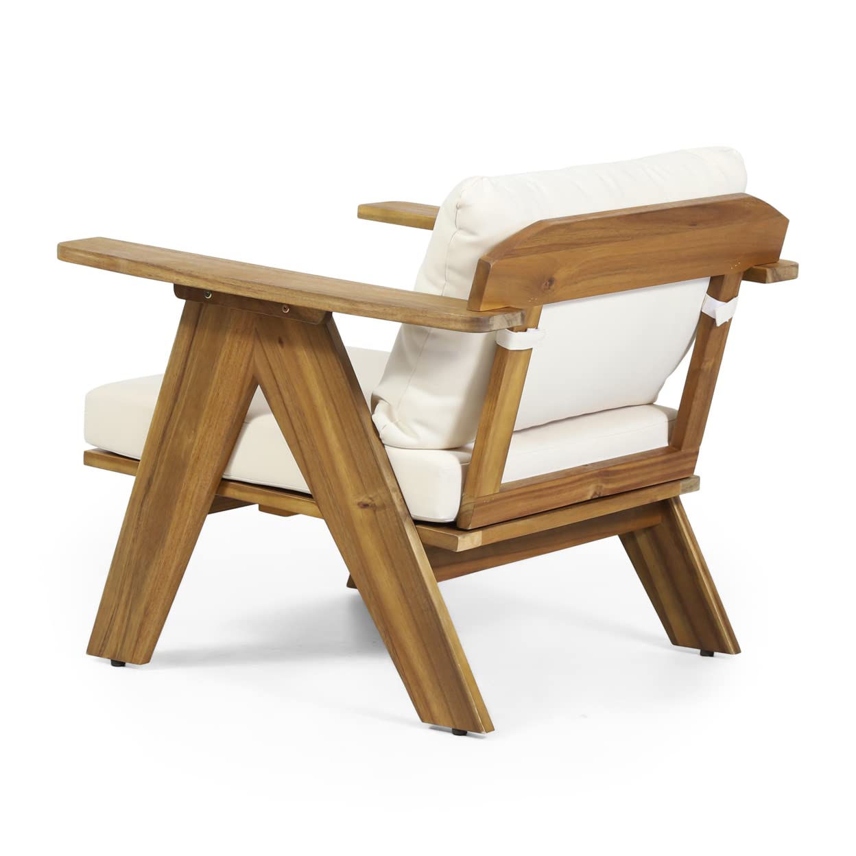 Christopher Knight Home Arcola Outdoor Acacia Wood Club Chairs with Cushions (Set 2), Teak Finish, Beige - WoodArtSupply