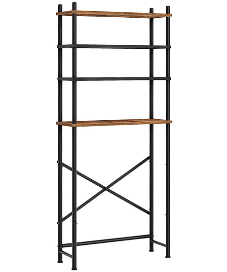 HOOBRO Over The Toilet Storage, 4-Tier Over Toilet Bathroom Organizer, Freestanding Above Toilet Shelf with Adjustable Feet, Space Saving, Easy to Assemble, Rustic Brown and Black BF64TS01 HOOBRO