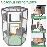 Catio Outdoor Cat Enclosures, Large Wood Cat House, Cat Enclosure Connect to Window with 2 Resting Box, 2 Platforms, 2 Scratching Pole FurrParner