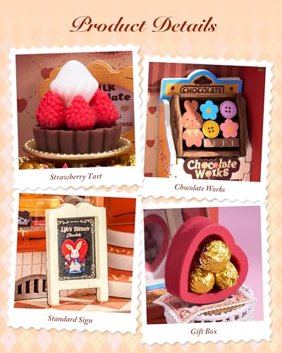 Rolife DIY Miniature House Kit 1:32 Chocolate Shop Diorama Dollhouse Tiny House Model Building Set, Hobby Crafts for Adults Gifts for Him Her