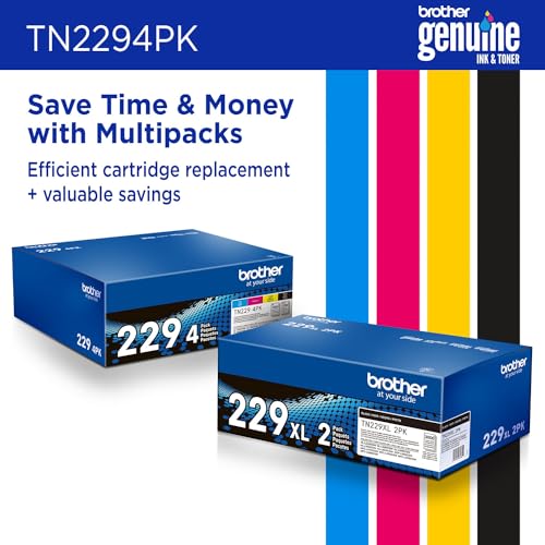 Brother Genuine TN2294PK Standard Yield 4-Pack Printer Toner Cartridges - Black, Cyan, Magenta, Yellow Toner Multipack Brother