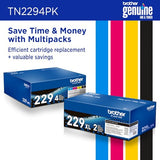 Brother Genuine TN2294PK Standard Yield 4-Pack Printer Toner Cartridges - Black, Cyan, Magenta, Yellow Toner Multipack Brother