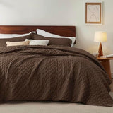 Bedsure Quilts Queen Size - Lightweight Bedspreads Queen Size with Basket Weave Pattern, Soft Quilt Bedding Set, Brown Comforter Set Coverlet for All Seasons with 2 Pillow Shams (90" x 96") Bedsure