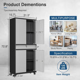 AFAIF Metal Storage Cabinet with Wheels, 73" Tall Garage Rolling Storage Cabinets with Doors and Shelves, Lockable Tool Caninet Steel Locking Cabnets for Home Office, Garage, Pantry AFAIF