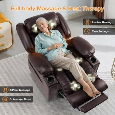 Gehtmnl Triple Motor Large Power Lift Recliner Chair for Elderly with Heat and Massage, Lay Flat Lift Chairs for Seniors Infinite Position, Extended Footrest, USB Ports (Dark Brown) Gehtmnl