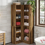 Tribesigns Corner Pantry Cabinet, 67" Tall Kitchen Pantry with Doors and 5-Tier Storage Shelves, Farmhouse Wooden Corner Bar Cabinet for Home, Living Room, Bar, Kitchen, Rustic Brown Tribesigns