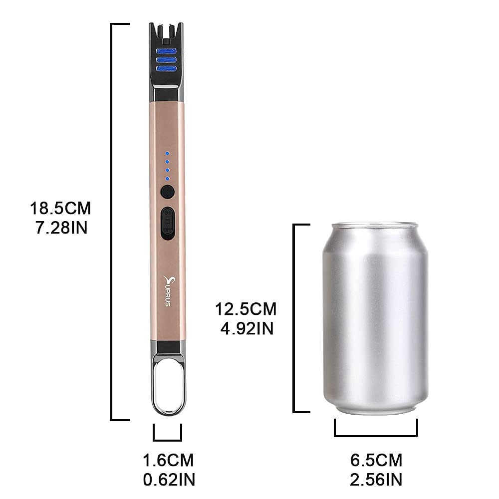 SUPRUS Candle Lighter Electric Arc Lighter Windproof Flameless USB Rechargeable Lighter with LED Light for Candle Camping BBQ Cooking (Champagne Gold) SUPRUS