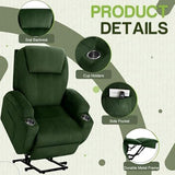 Furmax Electric Power Lift Recliner Chair with Massage for Elderly Corduroy Fabric Recliner Single Sofa with Cup Holders, Side Pockets and Remote Control for Living Room Bedroom (Green)