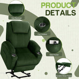 Electric Power Lift Recliner Chair with Massage for Elderly Corduroy Fabric Recliner Single Sofa with Cup Holders, Side Pockets and Remote Control for Living Room Bedroom (Green) Furmax