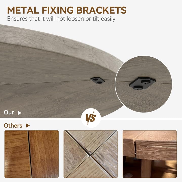 Round Dining Table, 47 Inch Round Dinner Table for 4, Farmhouse Kitchen Table with Wooden Pedestal Base for Home Dining Room or Living Room （No Chairs）- Grey GAOMON