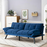 SoarFlash 67 Inch Futon Double Sofa Bed, 2 in 1 Velvet Loveseat Sofa with Adjustable Backrest for Living Room Bedroom Office Apartment Compact Couch(Blue) SoarFlash