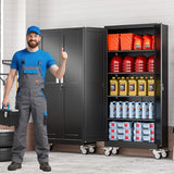 AUEYTVR 71" Tall Metal Garage Storage Cabinet with Wheels and Locking Doors and Tall Rolling Steel Tool Cabinet with 4 Adjustable Shelves for Garage,Home,Office,Shop (Black) AUEYTVR