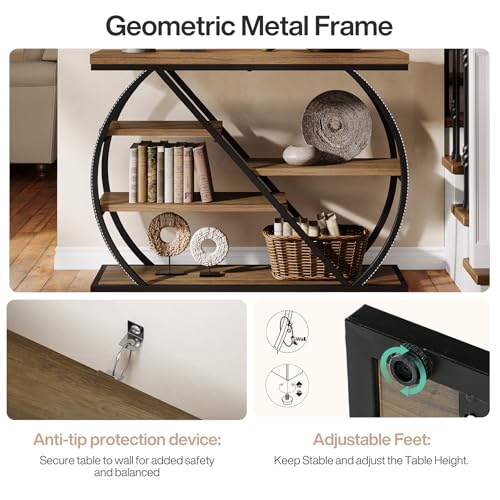 Tribesigns 41.3" Console Table, 5-Tier Industrial Entryway Table with Storage Shelves and Arched Metal Frame, Wood Rustic Hallway Table for Living Room, Foyer, Brown&Black Tribesigns