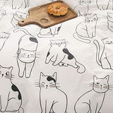 BlueBlue Cats Kids Duvet Cover Set Twin, 100% Cotton Bedding for Boys Girls Teens Single Bed, Cartoon Cats Pattern Print on White, 1 Animal Comforter Cover 2 Pillowcase (Twin, Cute Cat) BlueBlue