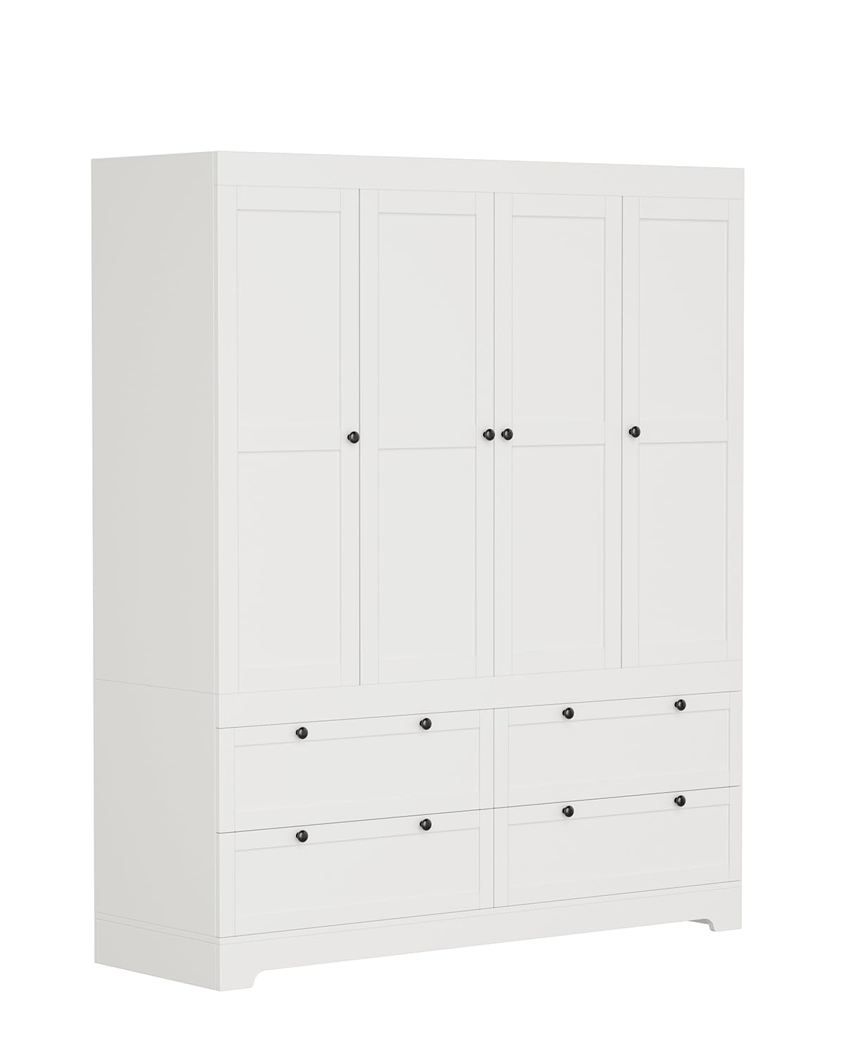 PLANNTONNEO Large White Wardrobe Closet with Drawers, Modular Closet System with Doors and Hanging Rods, Tall Large Armoire Ample Storage, Big Bedroom Armoires (4 Doors+4 Drawers) PLANNTONNEO