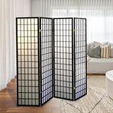 Artistic 70" Tall 4-Panel Screen - Japanese Room Divider in Black Finish with Premium Natural Wood | Transform Your Space! Zjjseloru