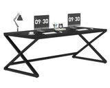 LVB Large Black Desk, 70.8” Long Computer Desk for Home Office, Modern Wide Executive Work Desk for Writing Study, Simple Wood Metal Computer Table Gaming Desk Workstation in Bedroom, Black Oak, 70 in LVB