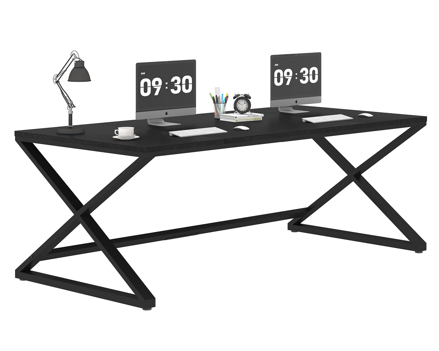 LVB Large Black Desk, 70.8” Long Computer Desk for Home Office, Modern Wide Executive Work Desk for Writing Study, Simple Wood Metal Computer Table Gaming Desk Workstation in Bedroom, Black O - WoodArtSupply