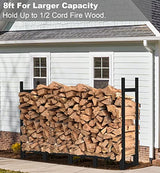 Khordin 8ft Firewood Rack Outdoor Adjustable Heavy Duty Wood Rack Fire Wood Holder for Indoor Storage Fireplace Metal Lumber Organizer Wood Stand Khordin