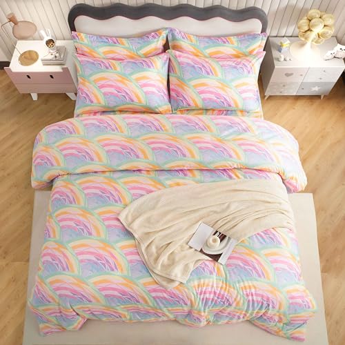 SDY 7PCS Rainbow Bedding Set Queen Bed in A Bag Set 7 Piece Mermaid Bedding for Kids,Boys and Girls with Rainbow Comforter Queen and Mermaid Sheets SDY