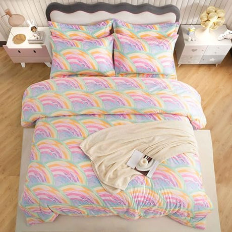 SDY 7PCS Rainbow Bedding Set Queen Bed in A Bag Set 7 Piece Mermaid Bedding for Kids,Boys and Girls with Rainbow Comforter Queen and Mermaid Sheets SDY