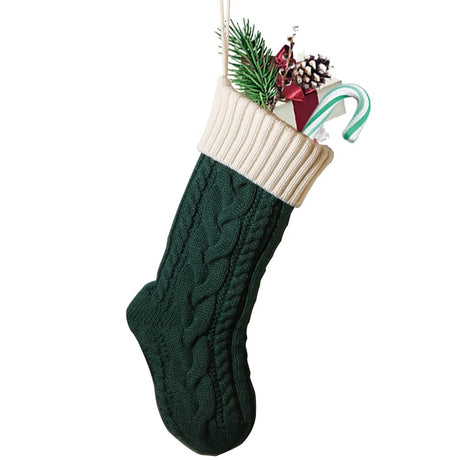 Nanou Christmas Stockings 18" Knitted Christmas Socks Family Holiday Decorations Great Big Stockings for Gift to Family, Friends and Kids (Green(Body)+Ivory (Mouth), Length 18",Pack 1) Nanou