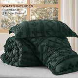 Bedsure Tufted Boho Comforter Set Queen Size - Dark Green Boho Bed Set, GentleSoft™ 3 Pieces Farmhouse Shabby Chic Embroidery Bedding, Gifts for Woman, Soft Jacquard Queen Comforter for All Seasons Bedsure