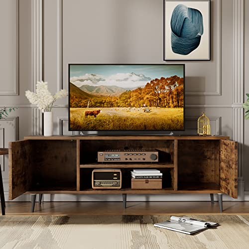JUMMICO TV Stand for 65 Inch TV, Modern Entertainment Center with Storage Cabinet and Open Shelves, TV Console Table Media Cabinet for Living Room, Bedroom and Office (Rustic Brown) JUMMICO