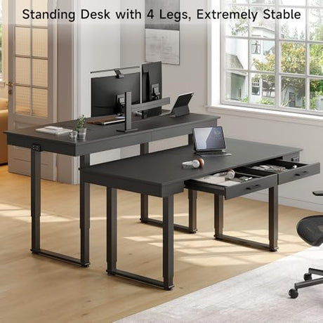 ONBRILL Standing Desk with Drawers, 63x26 Inches Rectangle Electric Stand Up Desk with Dual Motor and Memory Preset, Adjustable Height from 28-46 Inch for Home & Computer Workstation, Black ONBRILL