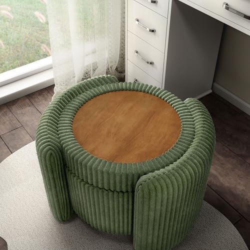 Furniture of America Lennox Modern Chenille 25-inch Round Storage Ottoman with Reversible Flip Top, Upholstered Footstool for Living Room, Bedroom, Entryway, Green Furniture of America