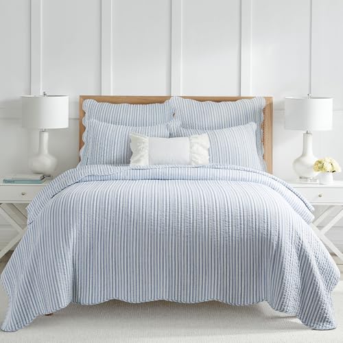 Levtex Home - Martha Stripe Quilt Set - Full/Queen Quilt and Two Standard Shams - Stripe - Blue White - Quilt (88x92in.) and Shams (20x26in.) - Reversible - Cotton Levtex Home