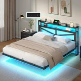 YITAHOME Full Size Floating Bed Frame with USB Charging Station Storage Headboard and with Led Light, Heavy Duty Metal Platform Bed Frame, No Box Spring Needed, Easy Assembly and Noise Free, Black YITAHOME
