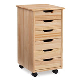 Linon Callie Multipurpose Six Drawer Natural Wood Rolling Storage Cart with Casters in Brown Linon
