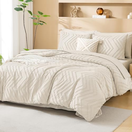 Litanika Full Size Comforter Set with Sheets Beige - 7 Pieces Bed in a Bag Full Boho Tufted Complete Bedding Sets with Comforter, Sheets, Pillowcases & Shams Litanika