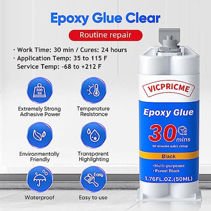 New 50ML Black Epoxy Resin Kit 1:1 Super Glue for Metal, Plastics, Wood, Concrete, Ceramic, Fiberglass Surface Repair, Fishing rods, Wood Furniture, Automotive (3)… - WoodArtSupply